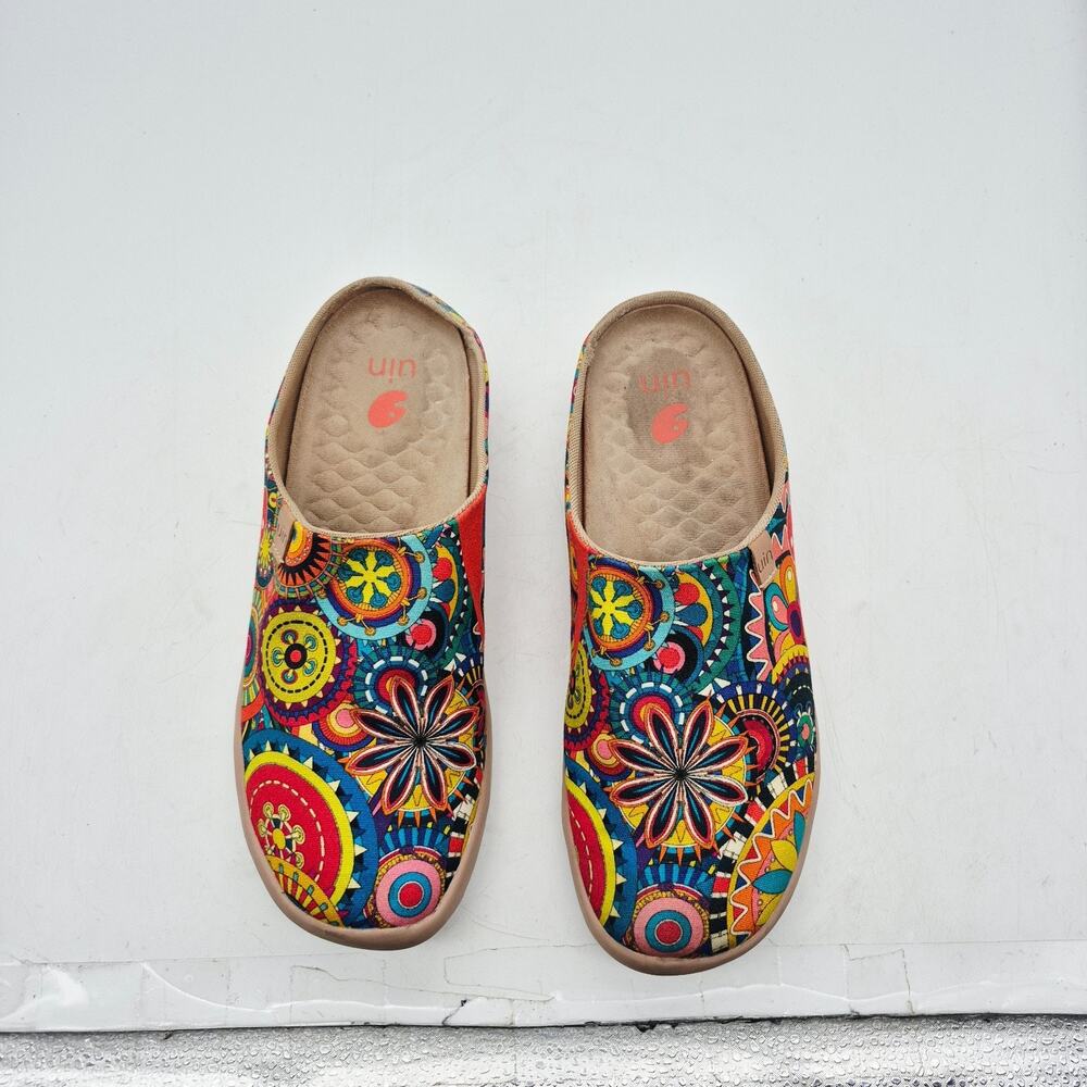 UIN Blossom Malaga Clogs Mules Women's 10 Boho Slip on Boho Art Canvas Shoes - Picture 6 of 13